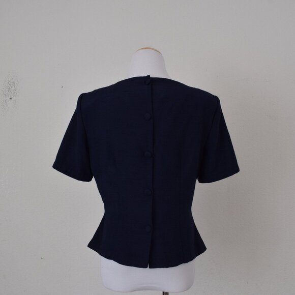 Vintage 90s Poly/Rayon Navy Jaclyn‎ Smith Blouse size 10 - Picture 3 of 10